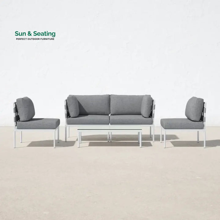 Ilin Outdoor Garden Balcony Sofa Set 2 Seater 2 Single seater and 1 Center Table Set Braid &amp; Rope Grey Sofa Sets