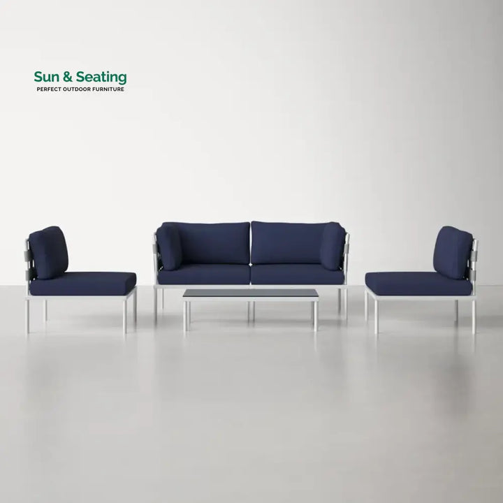 Ilin Outdoor Garden Balcony Sofa Set 2 Seater 2 Single seater and 1 Center Table Set Braid &amp; Rope Navy Blue Sofa Sets