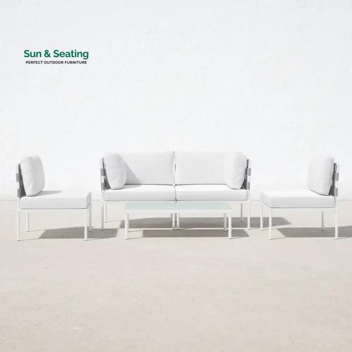 Ilin Outdoor Garden Balcony Sofa Set 2 Seater 2 Single seater and 1 Center Table Set Braid &amp; Rope White Sofa Sets