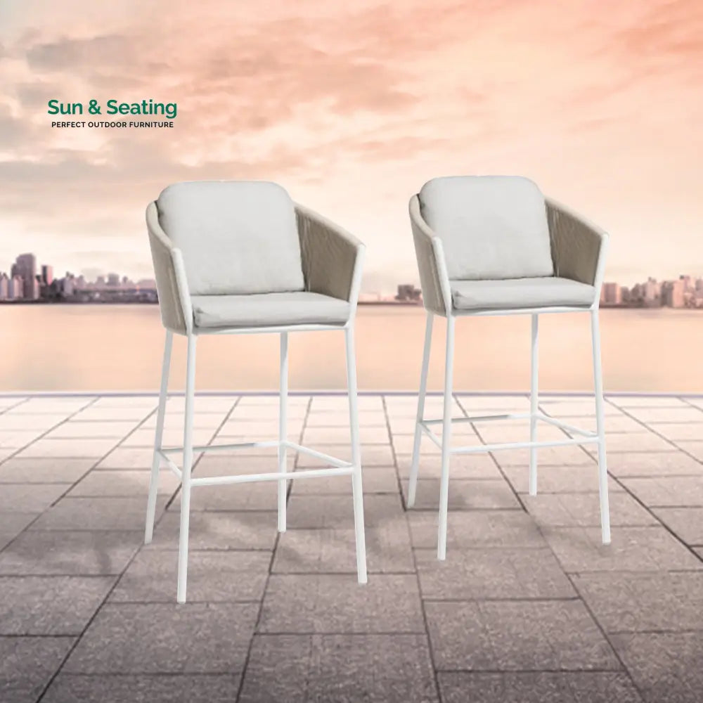 Ince Outdoor Patio Bar Chair 2 Chair For Balcony Braided &amp; Rope Bar Sets