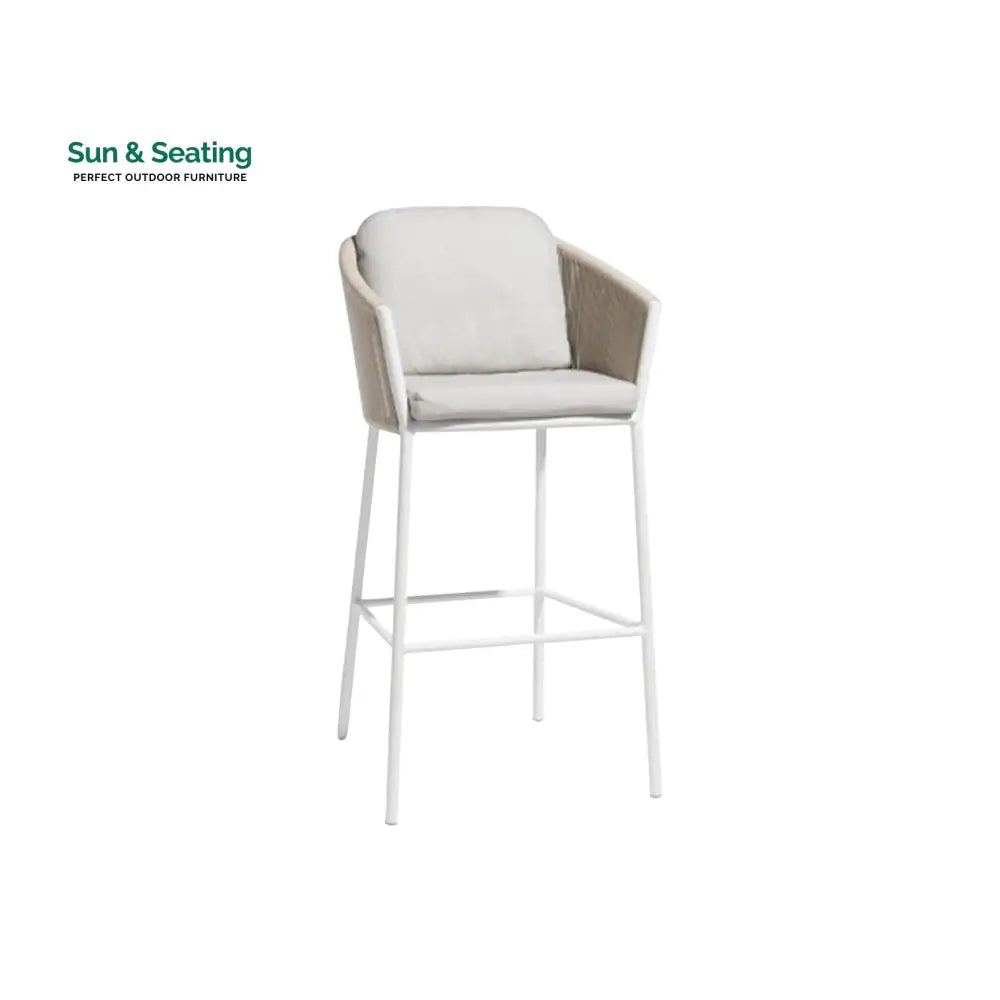 Ince Outdoor Patio Bar Chair 2 Chair For Balcony Braided &amp; Rope White + Ivory Bar Sets