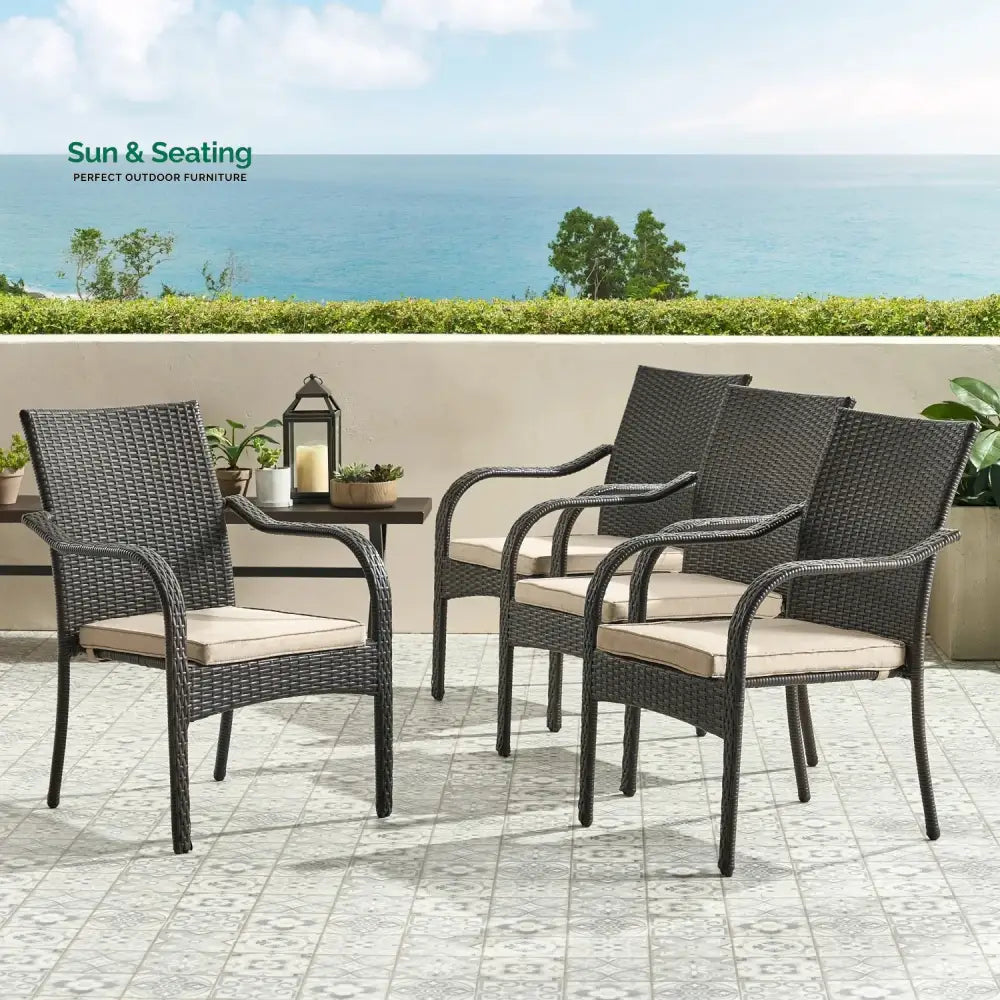 Indigo 4-Piece Outdoor Rattan Wicker Patio Dining Chairs Dinning Chairs