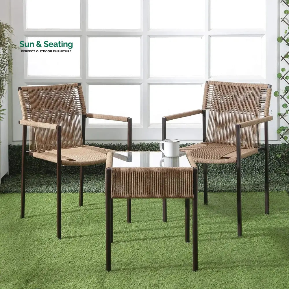 Indigo Outdoor Rope 3-Piece Patio Set (Beige) Patio Set