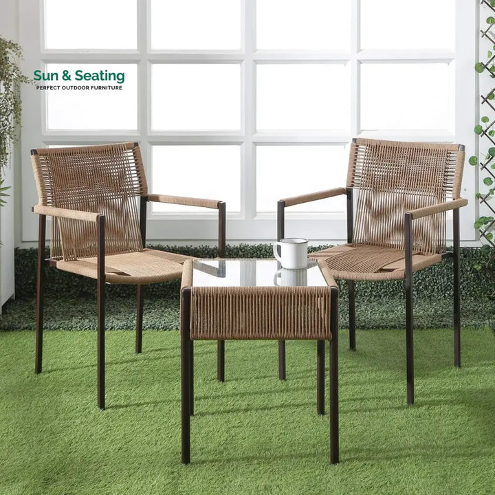 Indigo Outdoor Rope 3-Piece Patio Set (Beige) Patio Set
