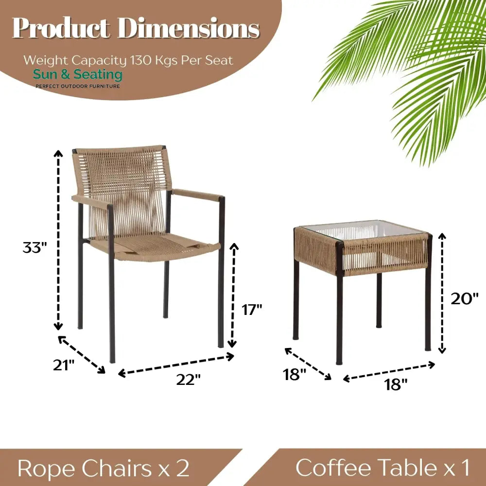 Indigo Outdoor Rope 3-Piece Patio Set (Beige) Patio Set