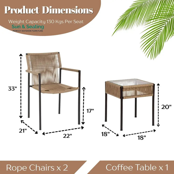 Indigo Outdoor Rope 3-Piece Patio Set (Beige) Patio Set