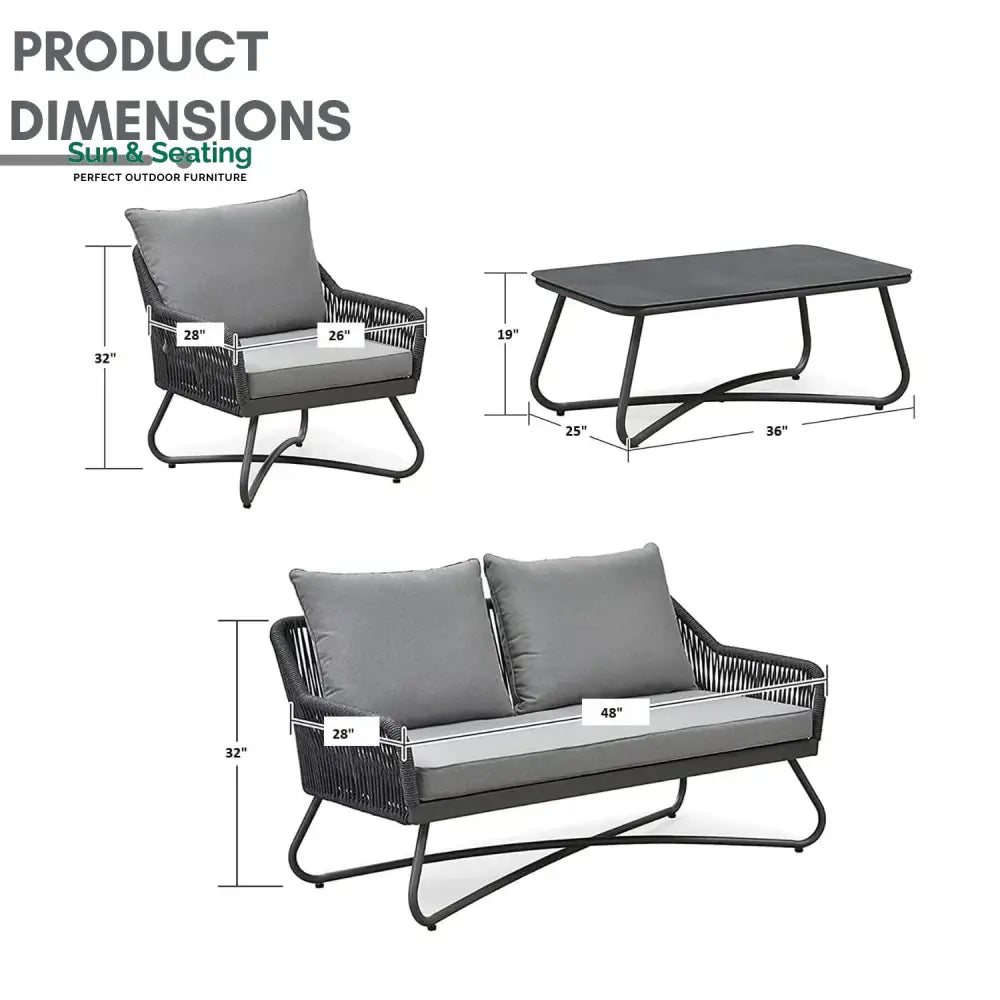 Indira Outdoor 4 Seater Rope Conversation Sofa Set Sofa Set