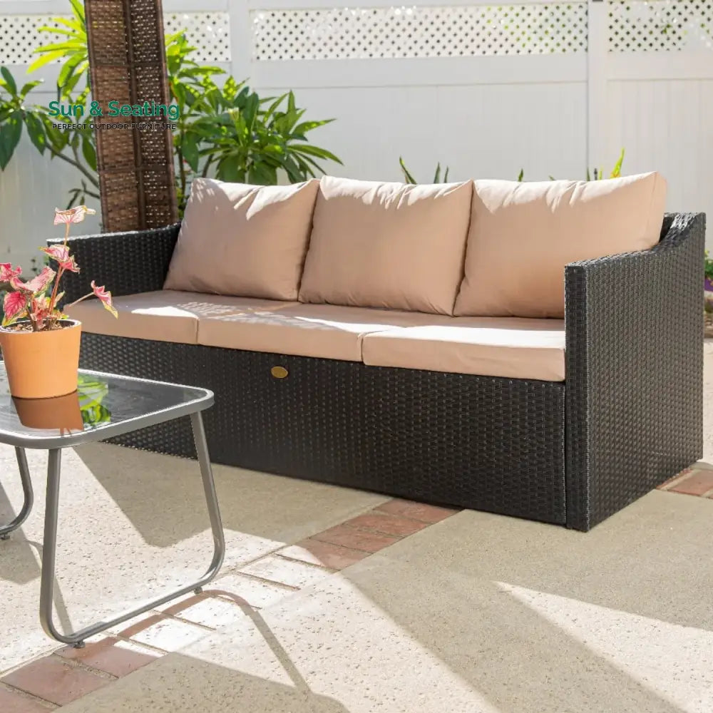 Indulekha Outdoor All-Weather Rattan Wicker Three Seater Sofa Sofa Set
