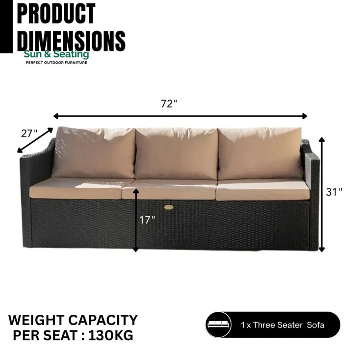 Indulekha Outdoor All-Weather Rattan Wicker Three Seater Sofa Sofa Set