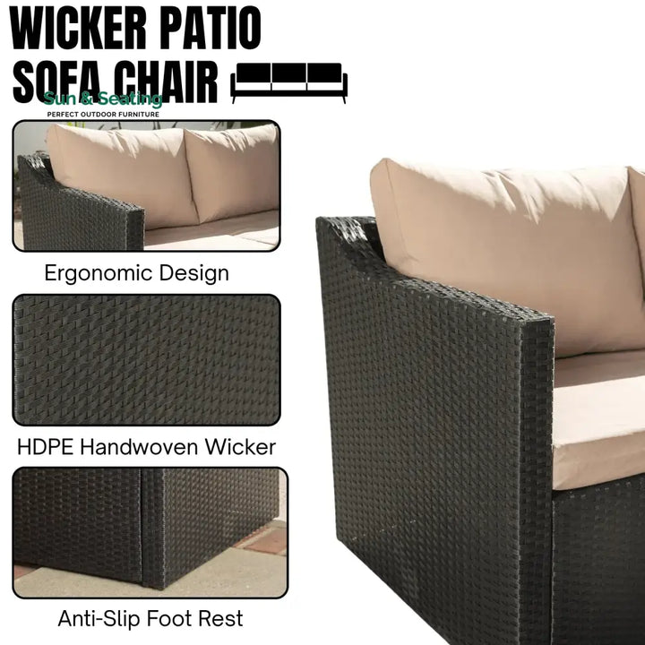 Indulekha Outdoor All-Weather Rattan Wicker Three Seater Sofa Sofa Set