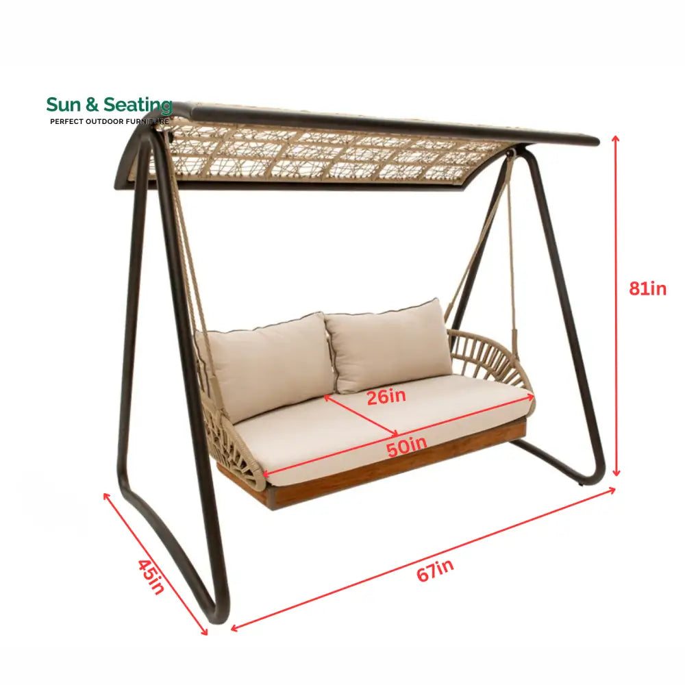 Iñes Double Seater Hanging Swing With Stand For Balcony Garden Swing (Honey) Braided &amp; Rope Swings