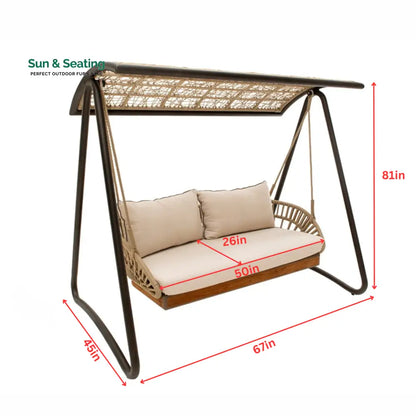 Iñes Double Seater Hanging Swing With Stand For Balcony Garden Swing (Honey) Braided & Rope Swings