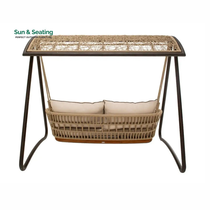 Iñes Double Seater Hanging Swing With Stand For Balcony Garden Swing (Honey) Braided &amp; Rope Swings