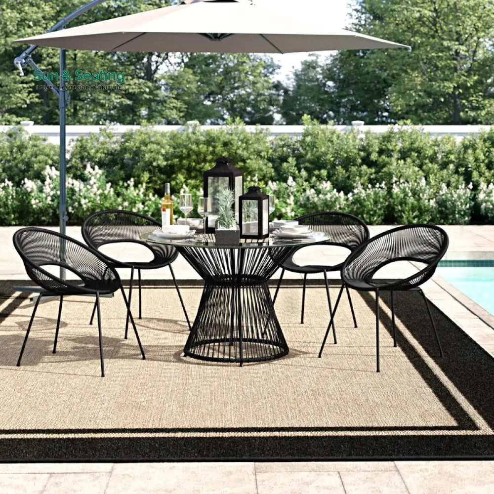 Ines Outdoor Patio Dining Set 4 Chairs and 1 Table (Black) Wicker