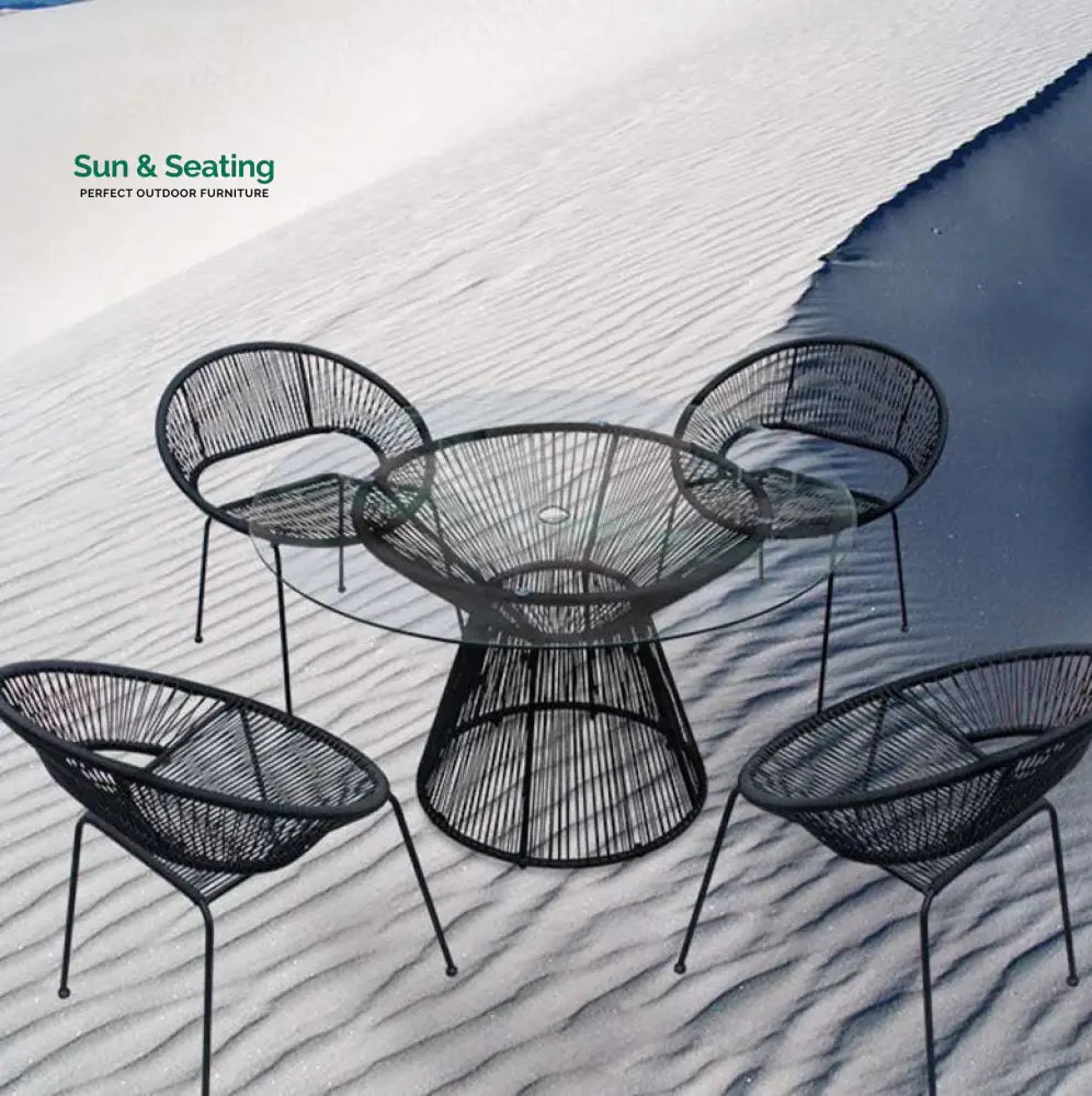 Ines Outdoor Patio Dining Set 4 Chairs and 1 Table (Black) Wicker