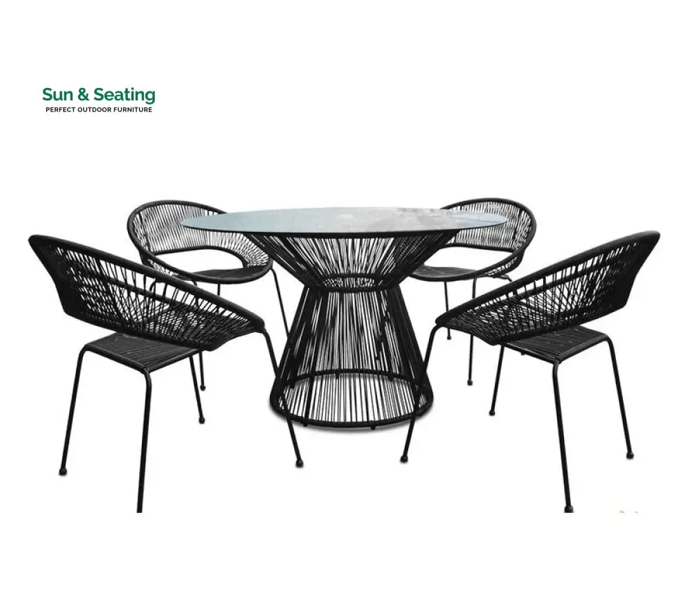 Ines Outdoor Patio Dining Set 4 Chairs and 1 Table (Black) Wicker