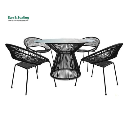 Ines Outdoor Patio Dining Set 4 Chairs and 1 Table (Black) Wicker