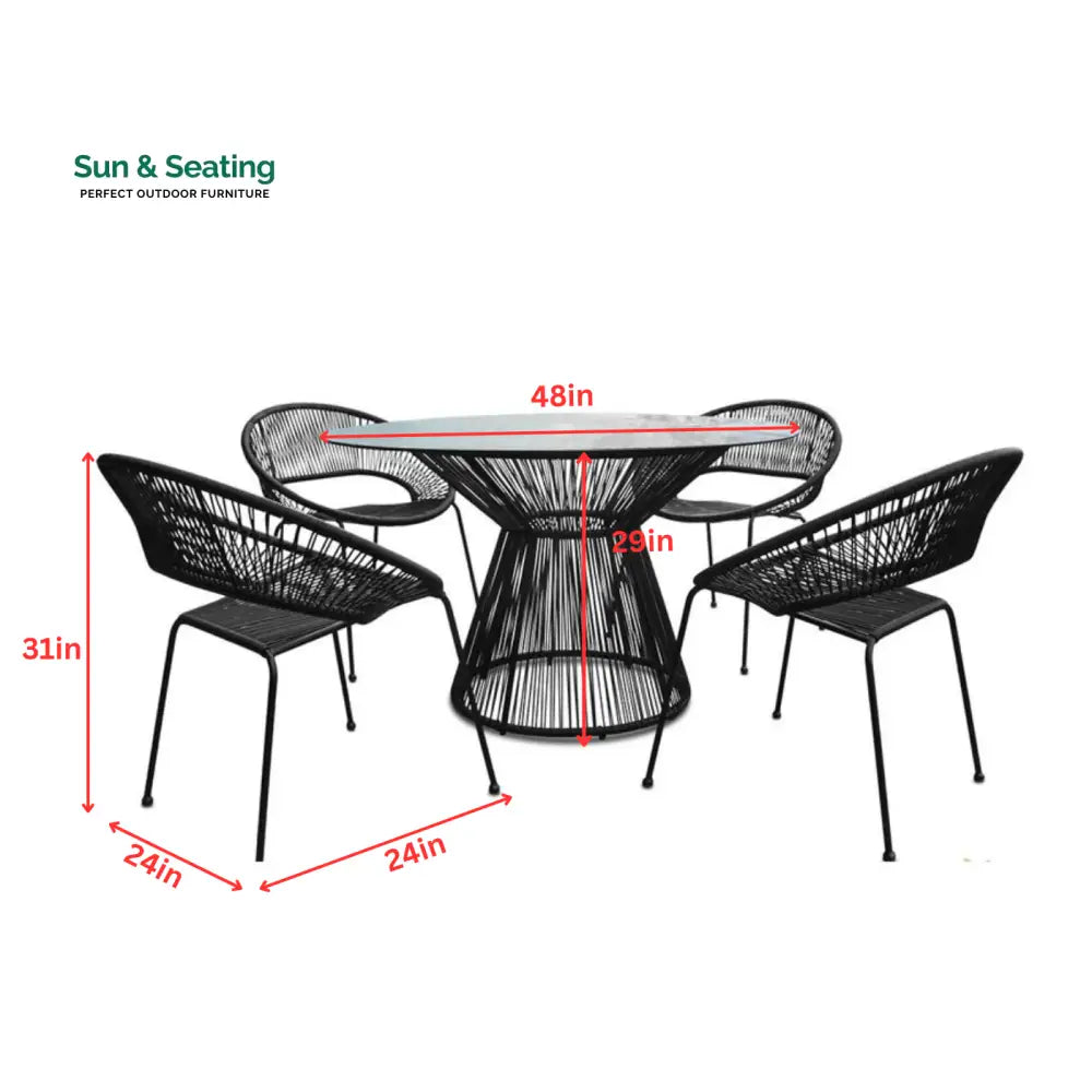 Ines Outdoor Patio Dining Set 4 Chairs and 1 Table (Black) Wicker