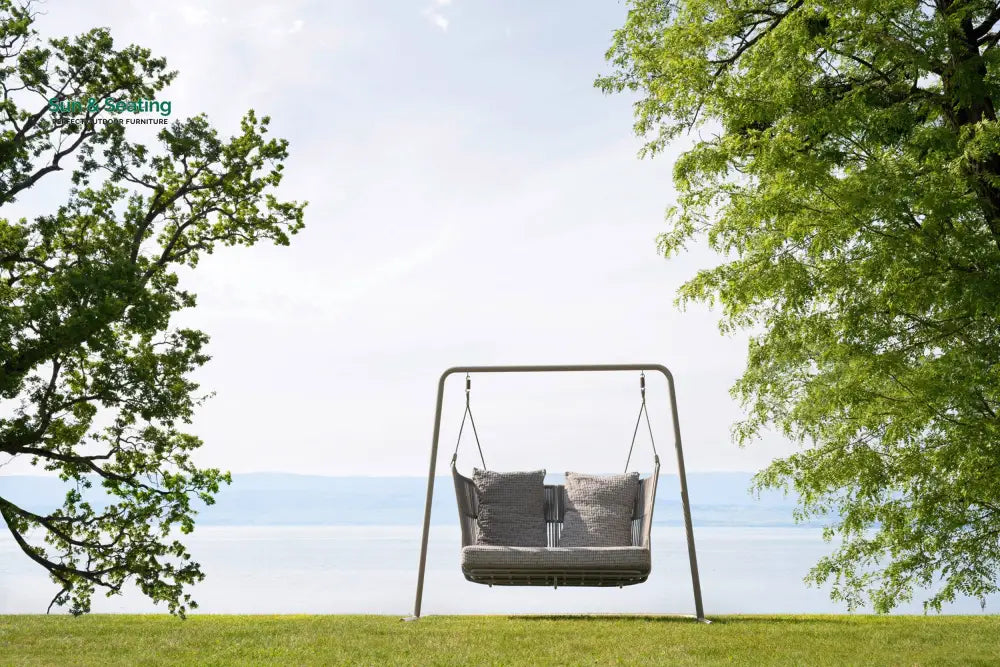 Inga Double Seater Hanging Swing With Stand For Balcony Garden Swing (Grey) Braided &amp; Rope Swings