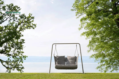 Inga Double Seater Hanging Swing With Stand For Balcony Garden Swing (Grey) Braided & Rope Swings