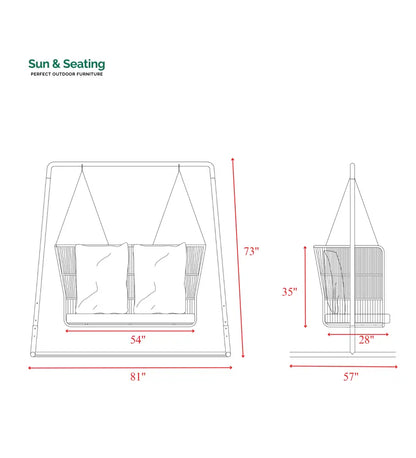 Inga Double Seater Hanging Swing With Stand For Balcony Garden Swing (Grey) Braided & Rope Swings
