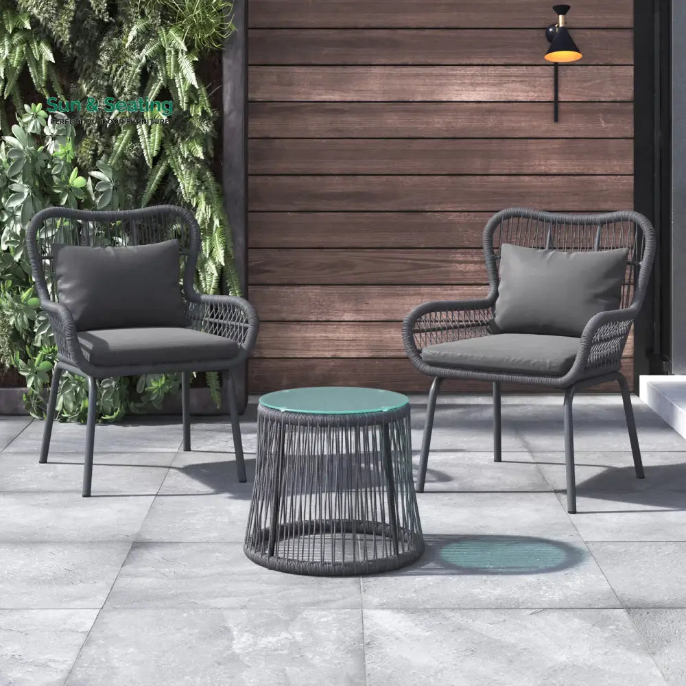 Intra Outdoor Patio Seating Set 2 Chairs and 1 Table Set Black Coffee Table Sets