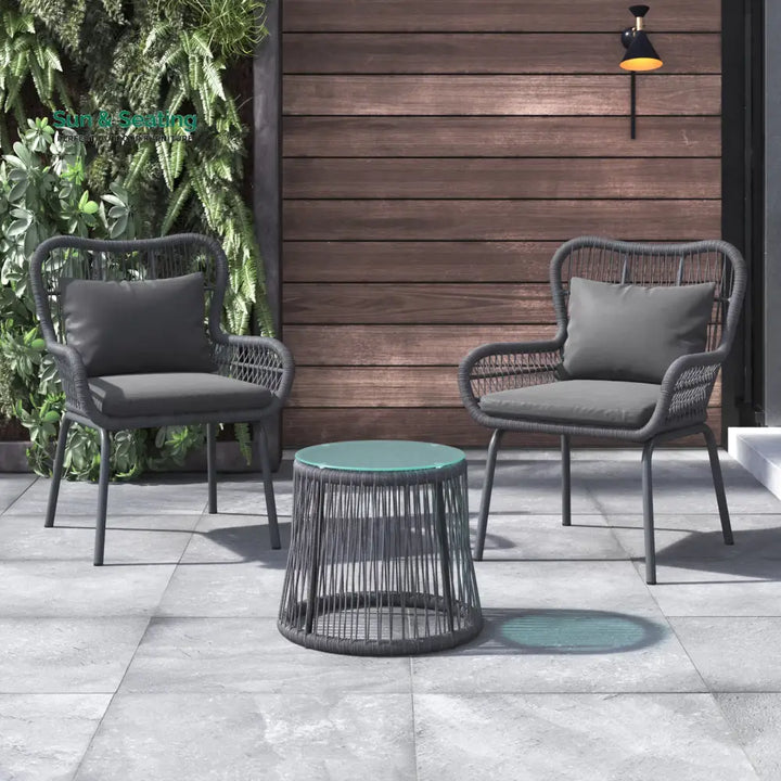 Intra Outdoor Patio Seating Set 2 Chairs and 1 Table Set Black Coffee Table Sets