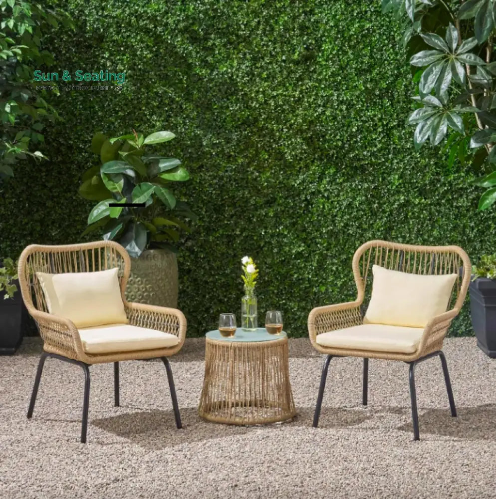 Intra Outdoor Patio Seating Set 2 Chairs and 1 Table Set Brown Coffee Table Sets