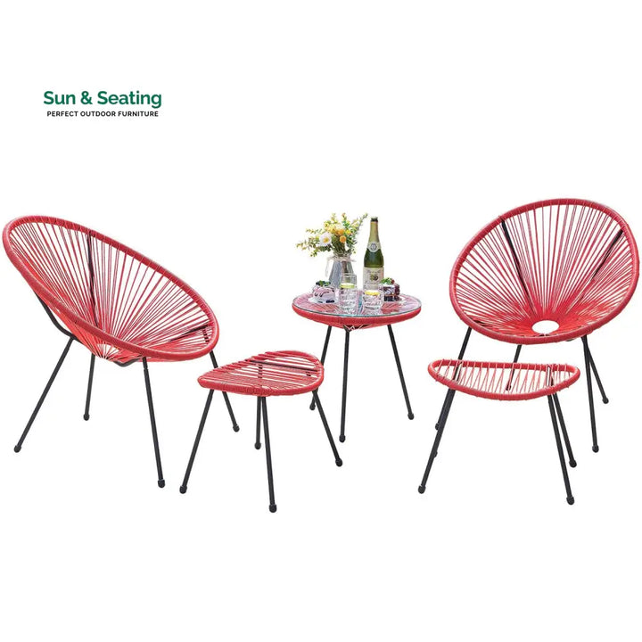 Intra Outdoor Patio Seating Set 2 Chairs 2 Ottoman and Table Set (Red) Coffee Table Sets