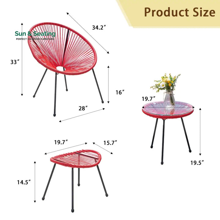 Intra Outdoor Patio Seating Set 2 Chairs 2 Ottoman and Table Set (Red) Coffee Table Sets