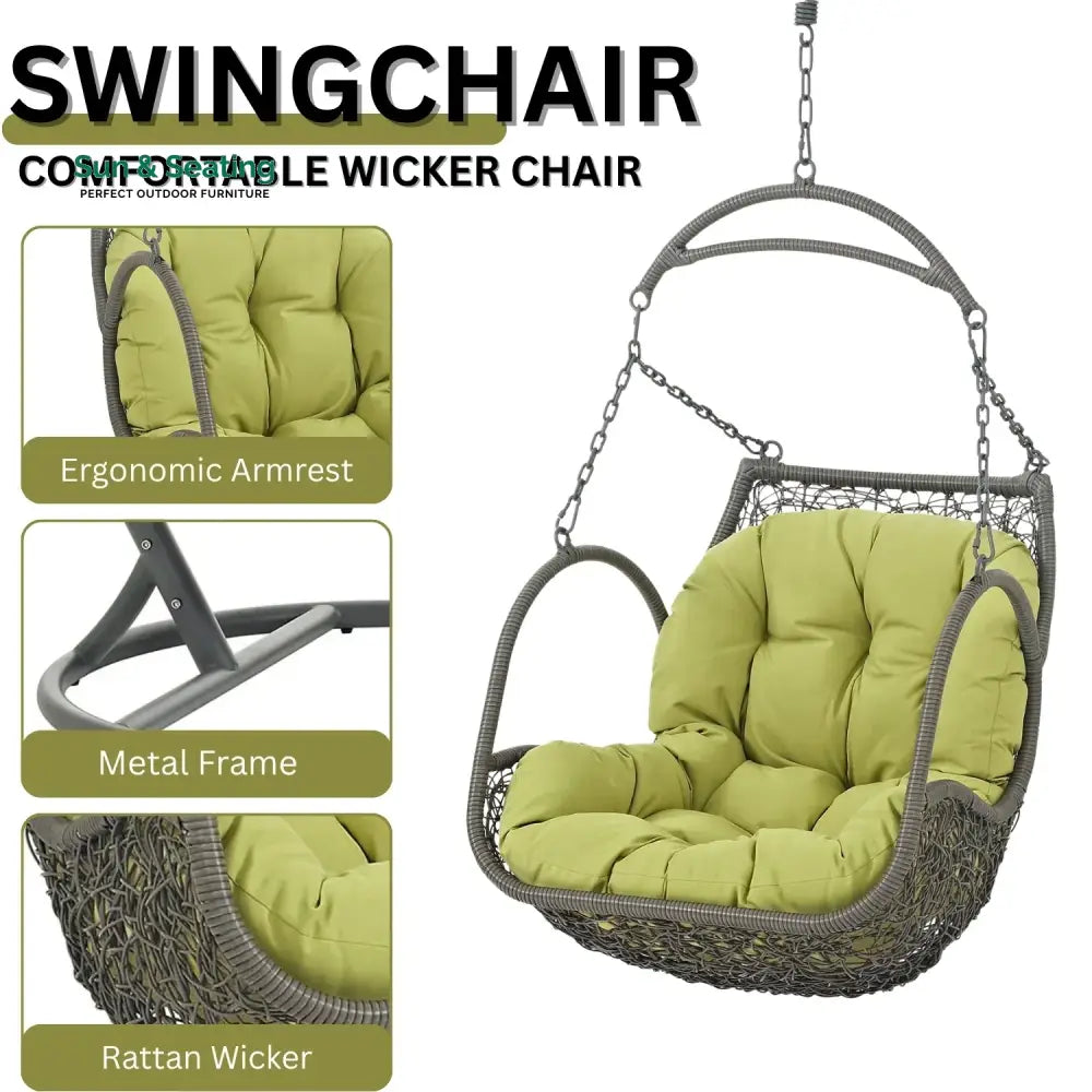 Ireti Outdoor Rattan Wicker Hanging Swing Chair with Cushion Swing