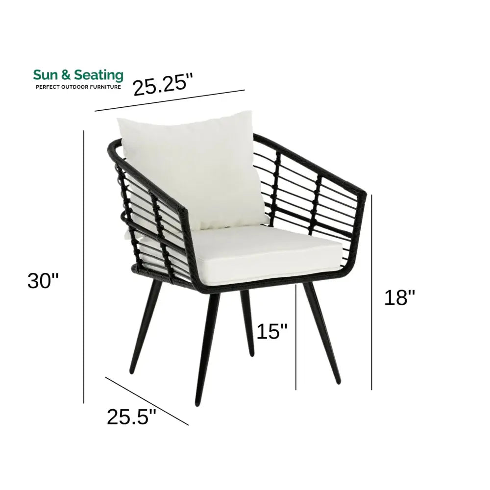 Irix Outdoor Patio Seating Set 2 Chairs and 1 Table Set (Black + White) Coffee Table Sets
