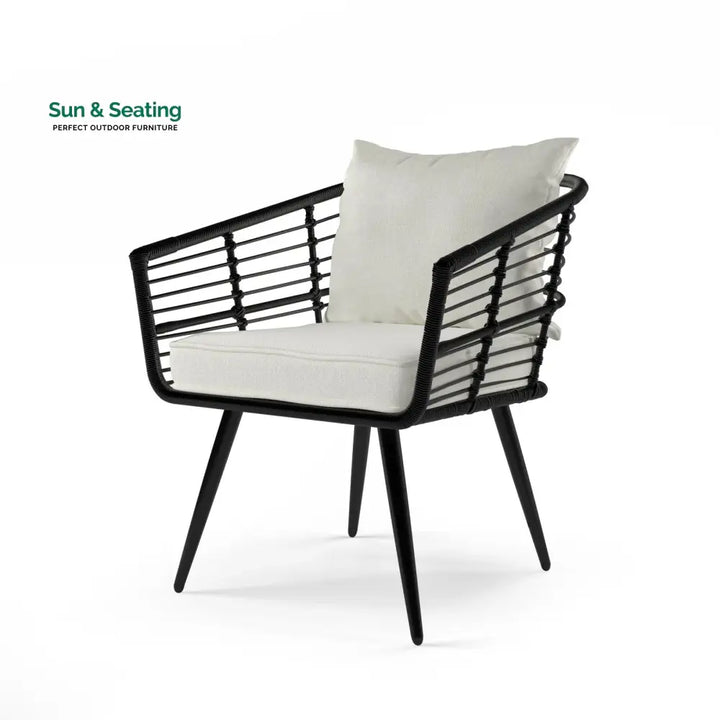 Irix Outdoor Patio Seating Set 2 Chairs and 1 Table Set (Black + White) Coffee Table Sets