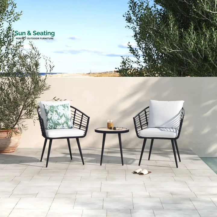 Irix Outdoor Patio Seating Set 2 Chairs and 1 Table Set (Black + White) Coffee Table Sets