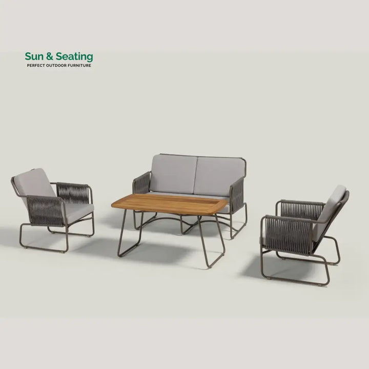Isabeau Outdoor Rope Loveseat Sofa Set With Wooden Top Table Sofa Set