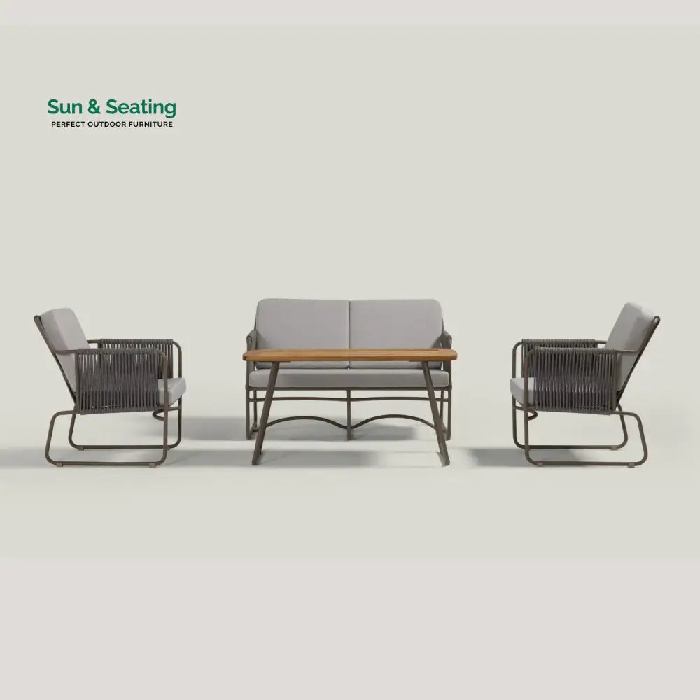 Isabeau Outdoor Rope Loveseat Sofa Set With Wooden Top Table Sofa Set