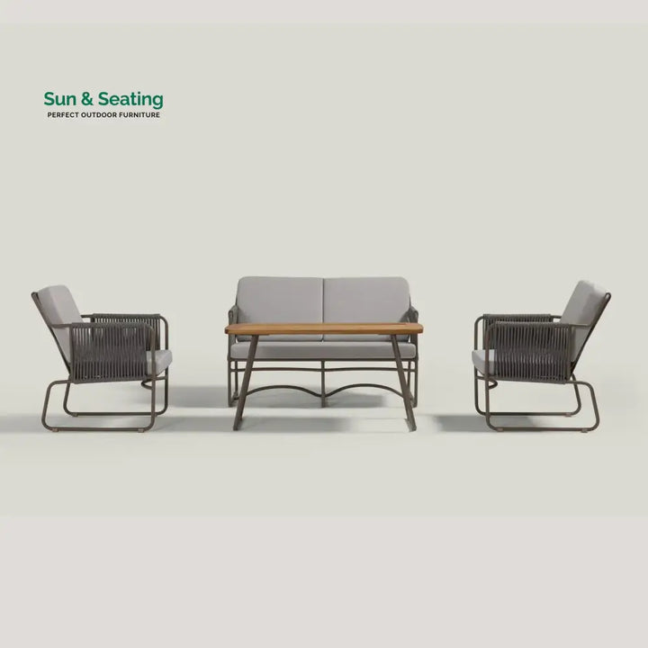 Isabeau Outdoor Rope Loveseat Sofa Set With Wooden Top Table Sofa Set