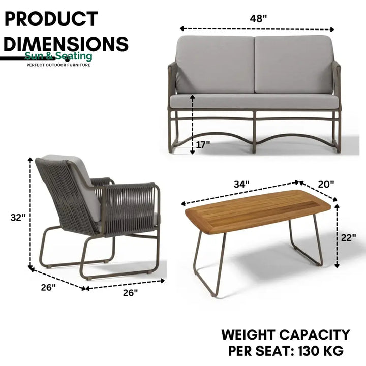 Isabeau Outdoor Rope Loveseat Sofa Set With Wooden Top Table Sofa Set
