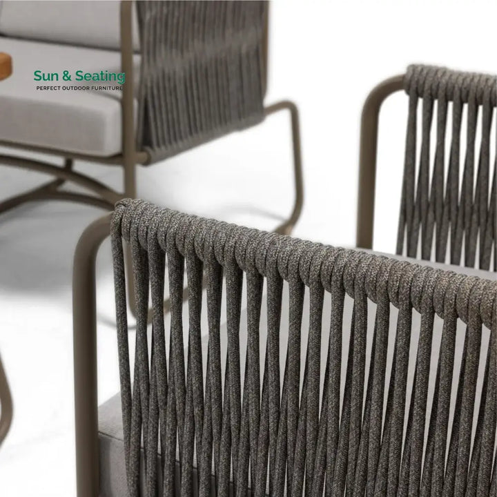 Isabeau Outdoor Rope Loveseat Sofa Set With Wooden Top Table Sofa Set