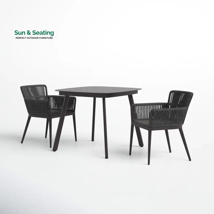 Isabel Outdoor Patio Seating Set 2 Chairs and 1 Table Set (Dark Brown) Braided &amp; Rope Coffee Table Sets