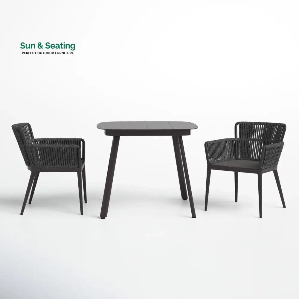 Isabel Outdoor Patio Seating Set 2 Chairs and 1 Table Set (Dark Brown) Braided &amp; Rope Coffee Table Sets
