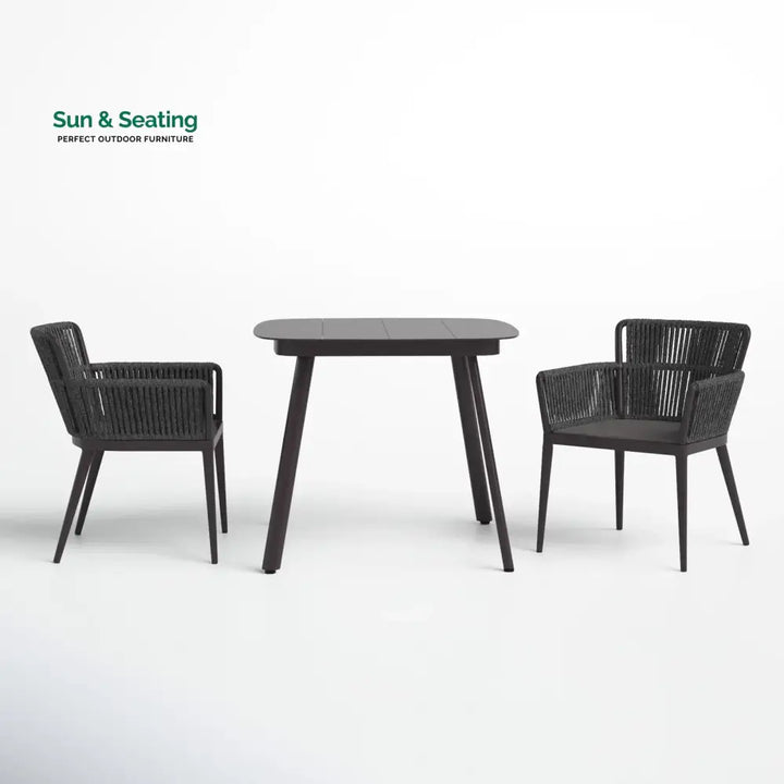 Isabel Outdoor Patio Seating Set 2 Chairs and 1 Table Set (Dark Brown) Braided &amp; Rope Coffee Table Sets