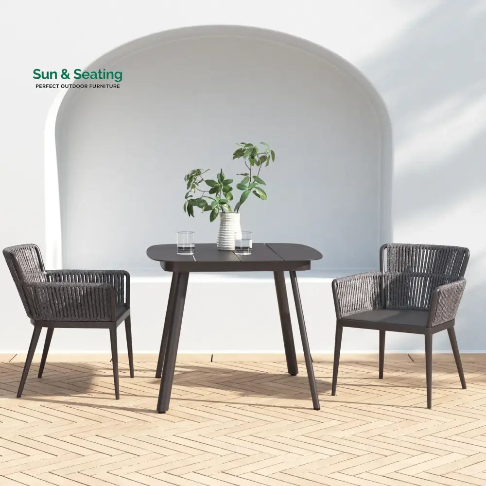 Isabel Outdoor Patio Seating Set 2 Chairs and 1 Table Set (Dark Brown) Braided &amp; Rope Coffee Table Sets