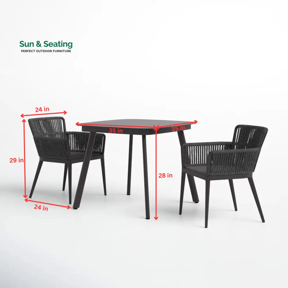 Isabel Outdoor Patio Seating Set 2 Chairs and 1 Table Set (Dark Brown) Braided &amp; Rope Coffee Table Sets