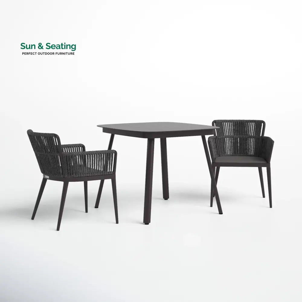 Isabel Outdoor Patio Seating Set 2 Chairs and 1 Table Set (Dark Brown) Braided &amp; Rope Coffee Table Sets