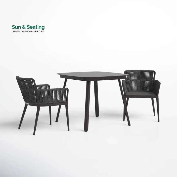 Isabel Outdoor Patio Seating Set 2 Chairs and 1 Table Set (Dark Brown) Braided &amp; Rope Coffee Table Sets