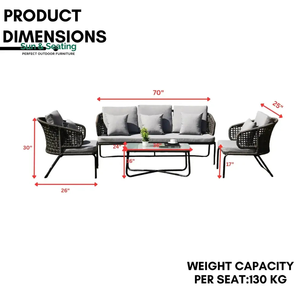 Ishira Outdoor 5 Seater Rope Conversation Sofa Set Sofa Set