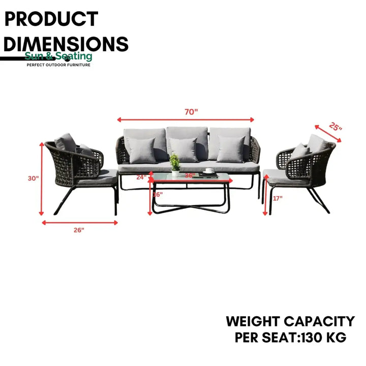 Ishira Outdoor 5 Seater Rope Conversation Sofa Set Sofa Set