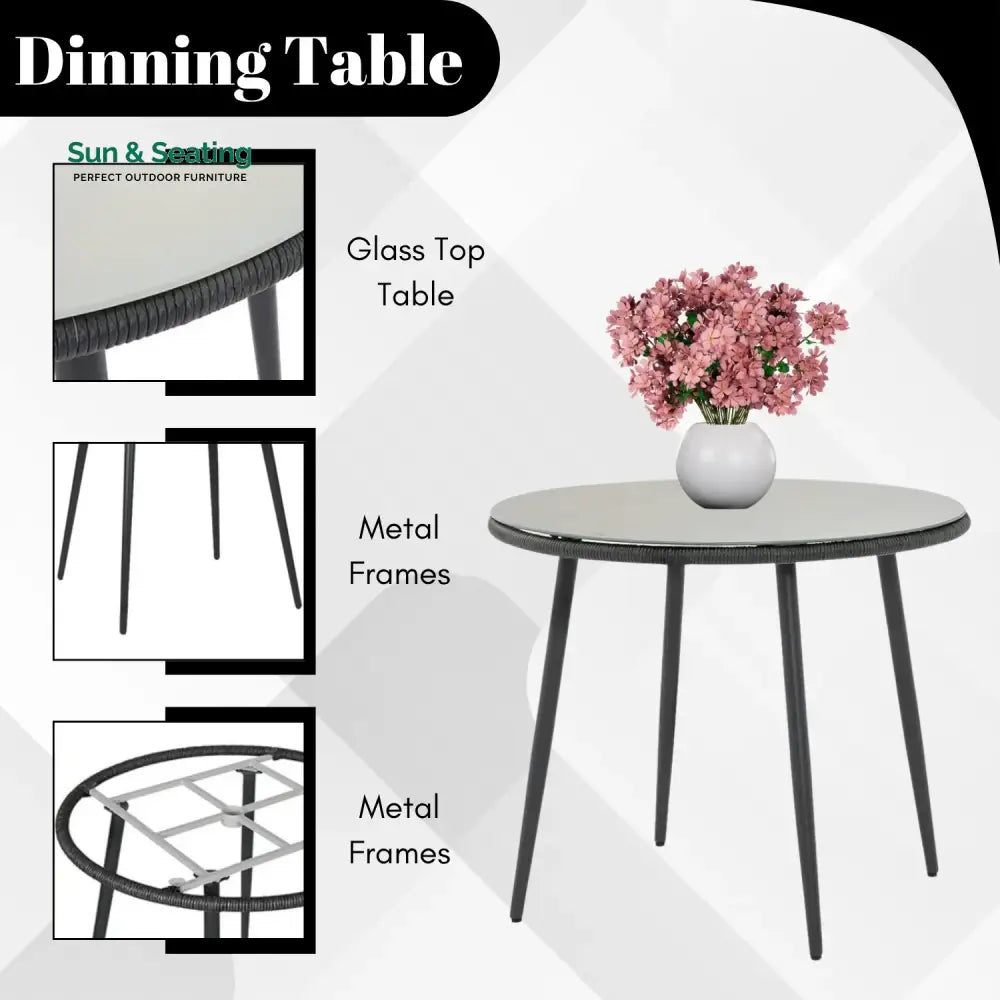 Isolde 5-Piece Outdoor Rope Patio Dining Set With Glass Top Table Dining Set