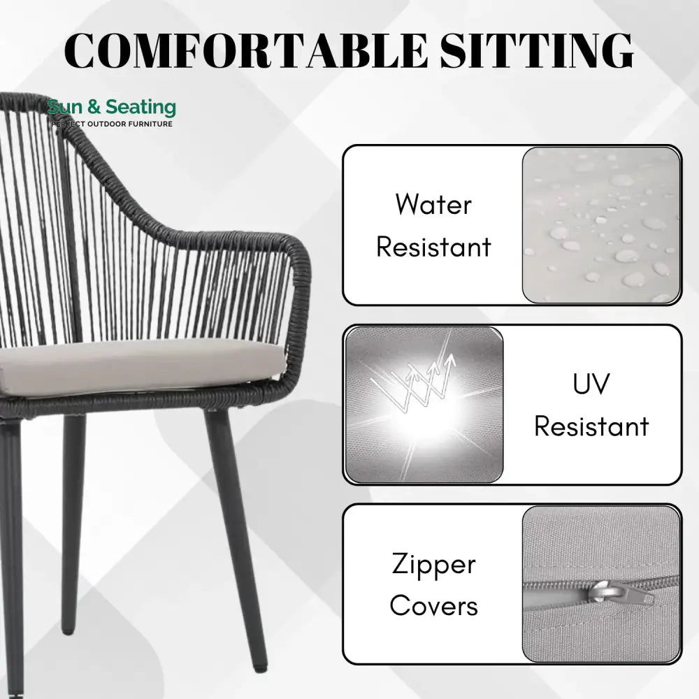 Isolde 5-Piece Outdoor Rope Patio Dining Set With Glass Top Table Dining Set